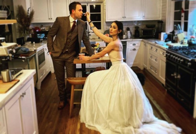 Troian Bellisario rewore half her wedding dress to the Amazon Studios Golden Globes after-party in 2020. Photo: @sleepinthegardn/Instagram