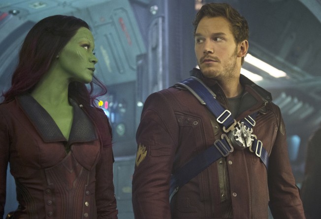 Gamora (Zoe Saldana) and Peter Quill/Star-Lord (Chris Pratt) in Marvel’s Guardians Of The Galaxy. Photo: Handout
