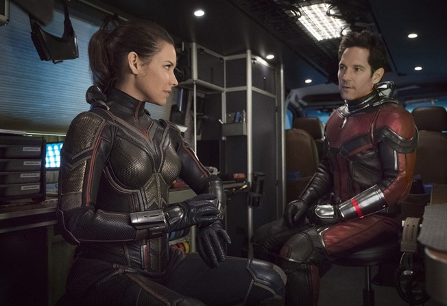 The Wasp/Hope Van Dyne (Evangeline Lilly, left) joins Ant-Man/Scott Lang (Paul Rudd) in “Ant-Man and The Wasp.” (Ben Rothstein/Marvel Studios/TNS)