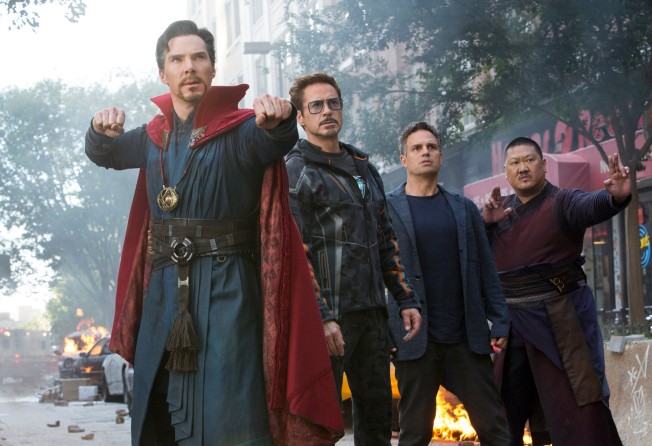 Benedict Cumberbatch, Robert Downey Jr., Mark Ruffalo and Benedict Wong in a scene from Avengers: Infinity War. Photo: Marvel Studios via AP, File)