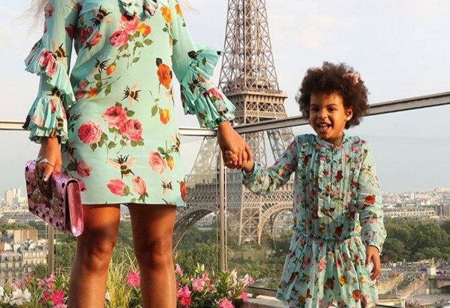 Beyoncé and daughter Blue Ivy in Paris wearing matching outfits. Photo: Instagram