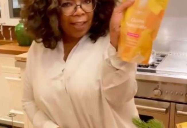 Oprah Winfrey at home touting wellness brand Clevr Blends, which Meghan Markle has invested in. Photo: @oprah/Instagram