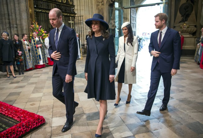 Prince William, Kate Middleton, Meghan Markle and Prince Harry at the Commonwealth Service at Westminster Abbey in March 2018. Photo: AP 