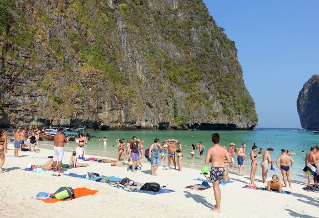 A tourist-packed Maya Bay in Thailand in 2016. Photo: Getty Images