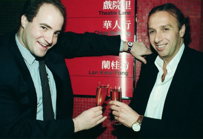 Feldman (left), then chairman of the Lan Kwai Fong Association, and Allan Zeman in 1994. Photo: SCMP