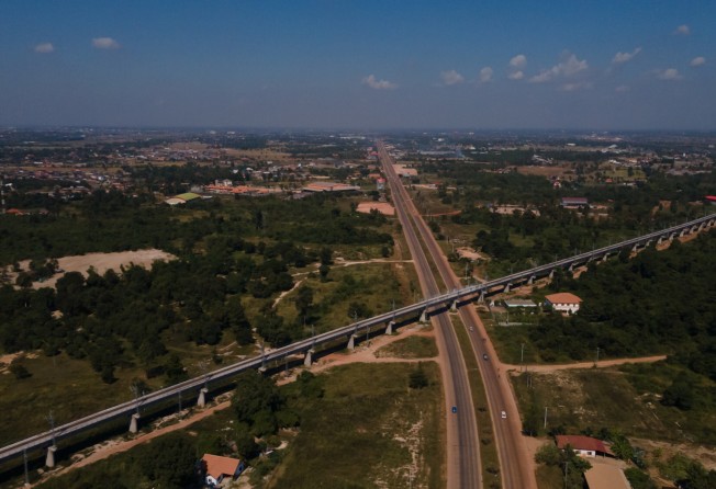 A section of the China-Laos Railway is seen on the outskirts of Vientiane. Photo: Xinhua