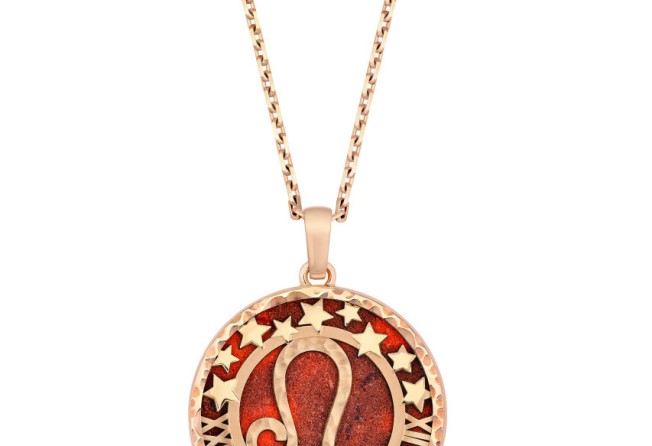 The reverse of the Zodiaque Leonis necklace in rose gold and red jasper, representing fire. Photos: Van Cleef & Arpels