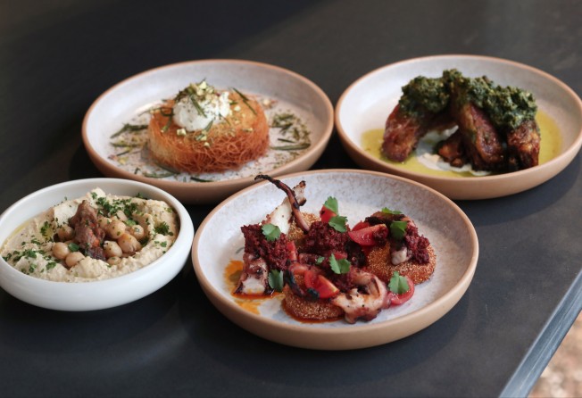 Clockwise from top left: knafeh; lamb ribs; grilled octopus, and; hummus from Francis in Wan Chai. Photo: Jonathan Wong