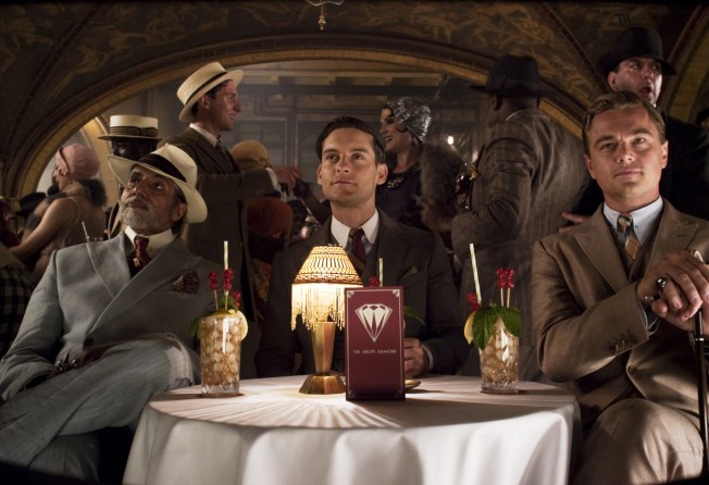 Amitabh Bachchan with Tobey Maguire and Leonardo DiCaprio in The Great Gatsby. Photo: Warner Bros.