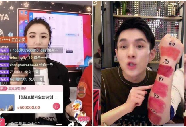 Viya (left) seen hosting a live streaming session where she sold a 40 million yuan rocket launch service. It attracted more than 19 million viewers. Photo: Weibo/ Xiaohongshu