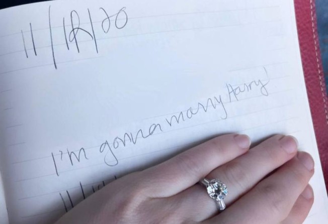 Sasha Spielberg shared a photo of her engagement ring and diary entry, which she wrote after her first date with her fiancé. Photo: @sashaspielberg/Instagram