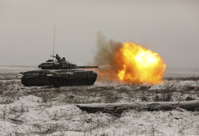 A Russian tank during drills in the Rostov region in southern Russia. Photo: AP