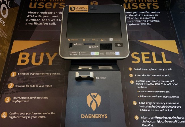 A Daenerys & Co cryptocurrency ATM booth is seen in Singapore on January 19, after the cryptocurrency ATM operator in Singapore said it has ceased cryptocurrency trading services on its five cryptocurrency ATMs to comply with the Monetary Authority’s new guidelines. Photo: Reuters