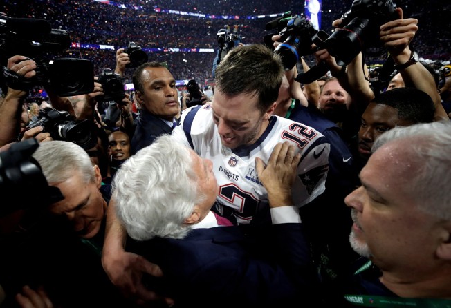 New England Patriots’ Tom Brady, centre, celebrates winning the Super Bowl in 2019. Photo: Reuters