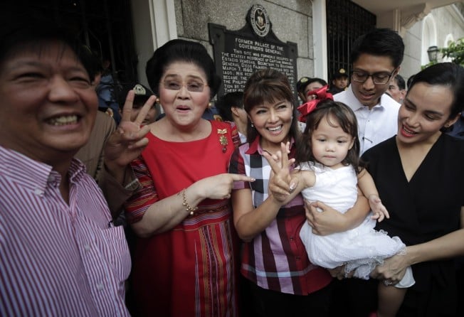 (L-R) Ferdinand ‘Bongbong’ Marcos Jnr, Imelda Marcos and other family members of former strongman Ferdinand Marcos, in 2018. File photo: EPA-EFE
