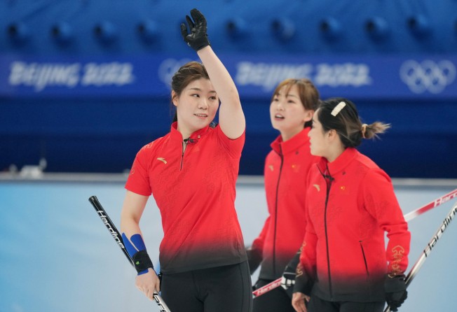 China’s women’s curling team during their match against the ROC. Photo: Xinhua/Ju Huanzong
