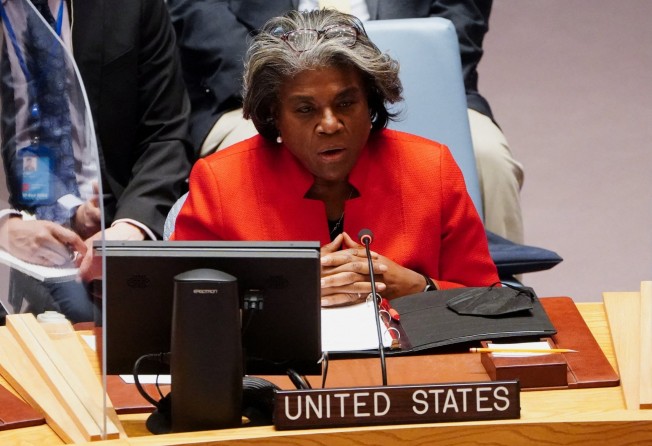 US Ambassador to the United Nations Linda Thomas-Greenfield speaks during an emergency meeting of the UN Security Council on Friday. Photo: Reuters