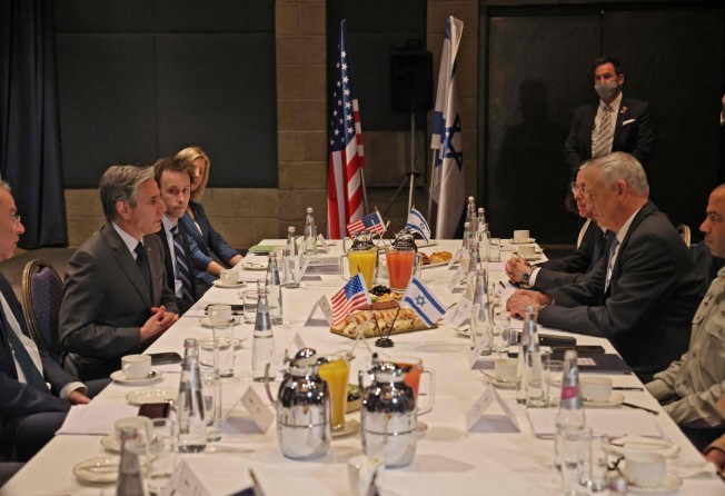 Israels Defence Minister Benny Gantz (R) meets with US Secretary of State Antony Blinken in Jerusalem Sunday before talks with Arab foreign ministers sceptical of a nuclear pact with Iran. Photo: AFP