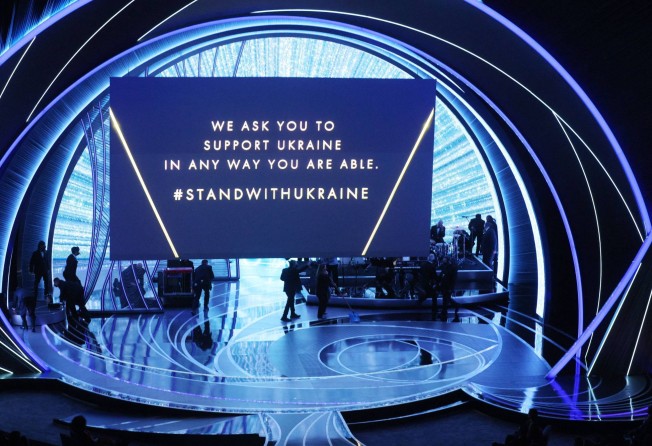 A message is projected to show support for Ukraine at the 94th Academy Awards. Photo: Reuters