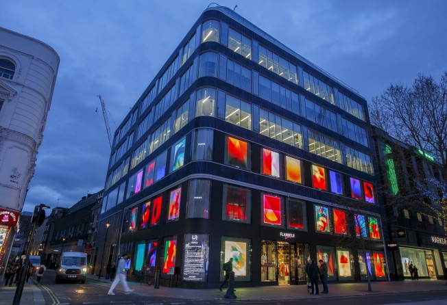 A series of NFT artworks by artist Jonas Lund are displayed on screens in the windows of a shop in London on April 4. Photo: Bloomberg