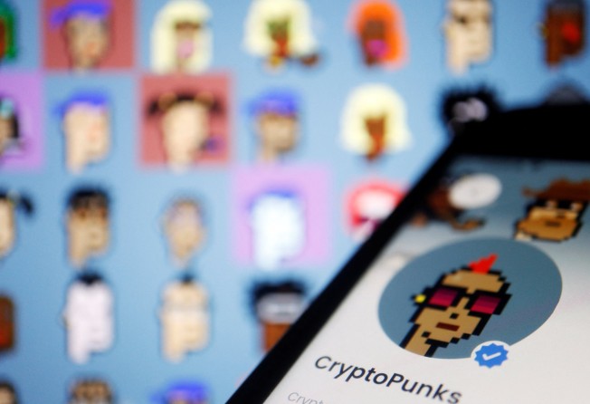 A screen shows an NFT from the CryptoPunks collection by Larva Labs, available on the popular platform OpenSea. Photo: Reuters