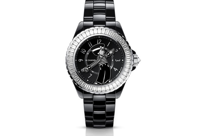 The monochromatic Chanel J12 Mademoiselle, bearing the image of Coco Chanel herself. Photo: Chanel