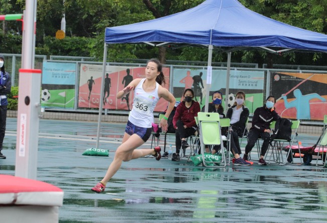 The women’s high jump played out in wet conditions at the Hong Kong Athletics Trial 2022. Photo: Shirley Chui