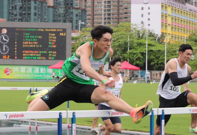 The 20-year-old Cheng Siu-hang in action in the men’s 110m hurdles. Photo: Shirley Chui