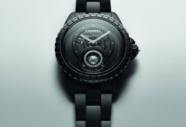 The Chanel J12 Diamond Tourbillon Calibre is made with black ceramic, diamond and white gold. Photo: Chanel