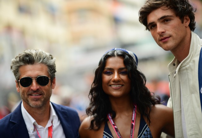 (From left) Actors Patrick Dempsey, Simone Ashley and Jacob Elordi at the 2022 Monaco Grand Prix. Photo: Formula 1 via Getty Images