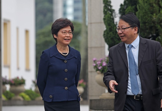 Hong Kong Chief Executive Carrie Lam with the director of the Chief Executive’s Office, Eric Chan, in October 2017. Photo: Sam Tsang