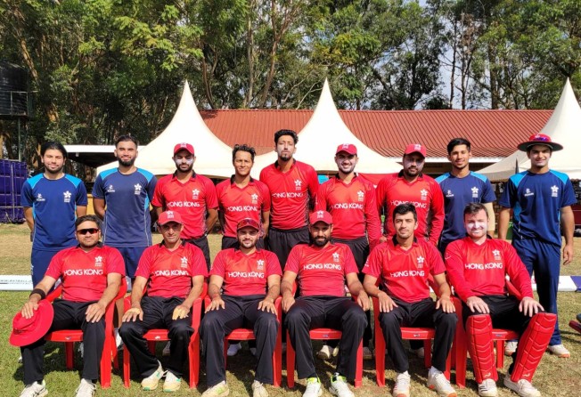 The Hong Kong cricket team pose for a picture before their side’s final Challenge League B game in Uganda against Kenya. Photo: Cricket Hong Kong