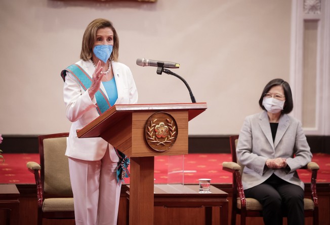 US House Speaker Nancy Pelosi speaks after receiving Taiwan’s highest civilian honour from Taiwanese President Tsai Ing-wen in Taipei on Wednesday. Photo: Handout/Getty Images/TNS
