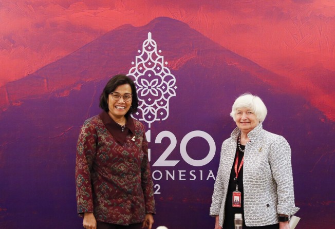 Indonesia’s Finance Minister Sri Mulyani (left) and US Treasury Secretary Janet Yellen during the G20 finance ministers and central bank governors meeting in July. Photo: EPA-EFE