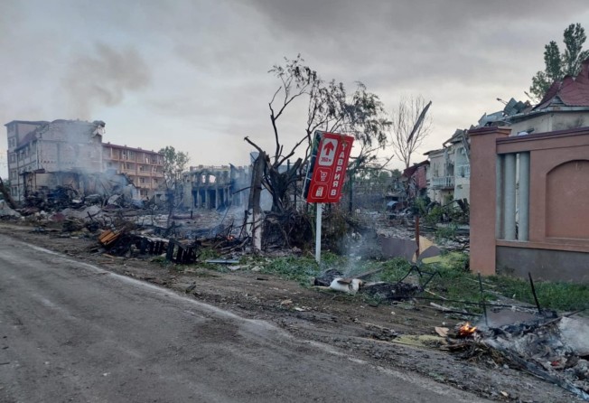 Buildings hit by a Russian missile strike in a resort area in Odesa region on Wednesday, as Russia’s attack on Ukraine continues. Photo: Handout via Reuters