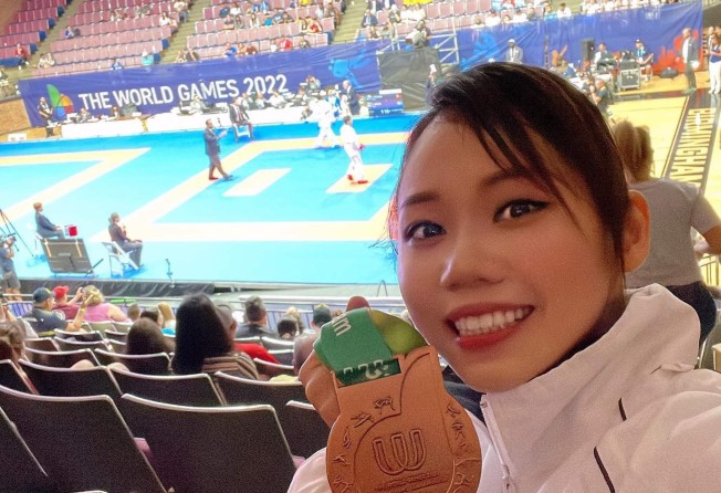 Grace Lau Mo-sheung poses with her bronze medal at the World Games. Photo: Facebook/Grace Lau