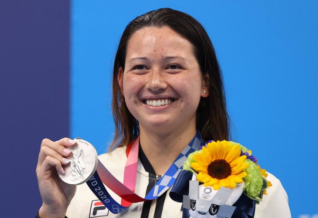 Siobhan Haughey poses on the podium in Tokyo with a silver medal, Photo: Reuters