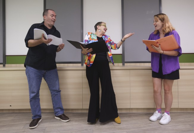 From left: Rob Archibald, Jacqueline Moore and Davina Carrete rehearsing Distressed Asset: A Staged Reading. Photo: Jonathan Wong