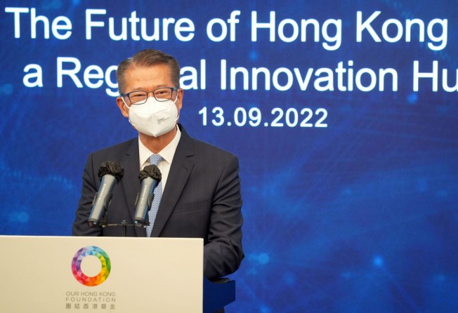 Financial Secretary Paul Chan delivers a speech at the forum. Photo: Handout