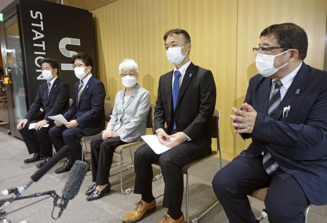 Sakie Yokota (centre) and other relatives of Japanese people abducted by North Korea meet the press in Tokyo this week. Photo: Kyodo