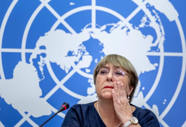Michelle Bachelet gives her final news conference as UN high commissioner for human rights at the United Nations offices in Geneva on August 25. Photo: AFP