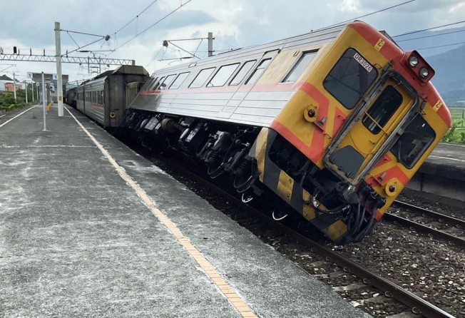Several train carriages were derailed at Dongli station by the quake. Photo: Handout
