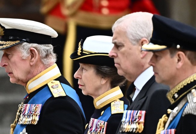 Britain’s King Charles, Princess Anne, Prince Andrew, and Prince Edward arriving at Westminster Abbey. Photo: AFP