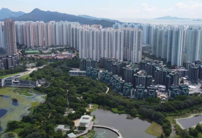A general view of SHKP’s Wetland Seasons Park (left) and Wetland Seasons Bay (right), located near the Tin Shui Wai Wet Land Park, in August 2021. Photo: Martin Chan