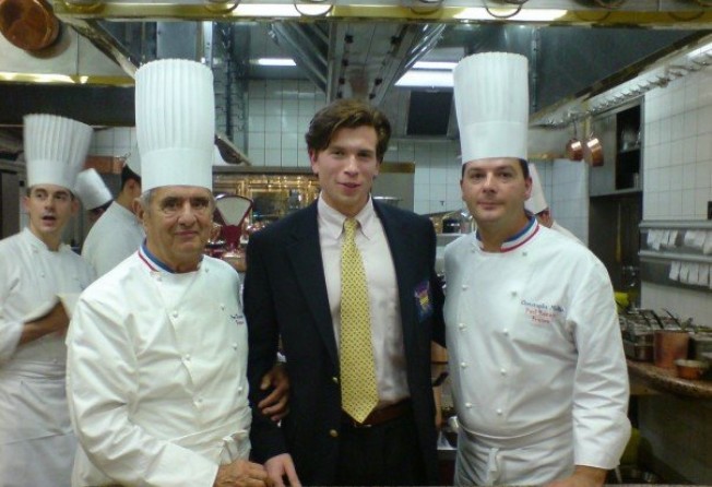 Mongendre (middle) with Paul Bocuse (left) at the latter’s three-Michelin-star restaurant in Lyon, France. Photo: Christian Mongendre