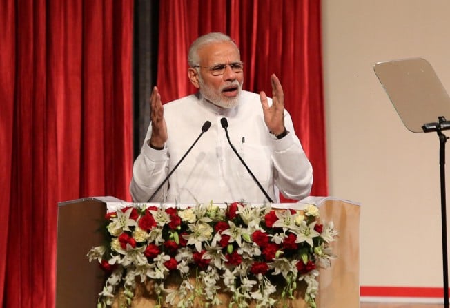 India’s Prime Minister Narendra Modi spoke during the inauguration of hydro power and infrastructure projects in the state of Jammu and Kashmir on May 19, 2018. Photo: Reuters.