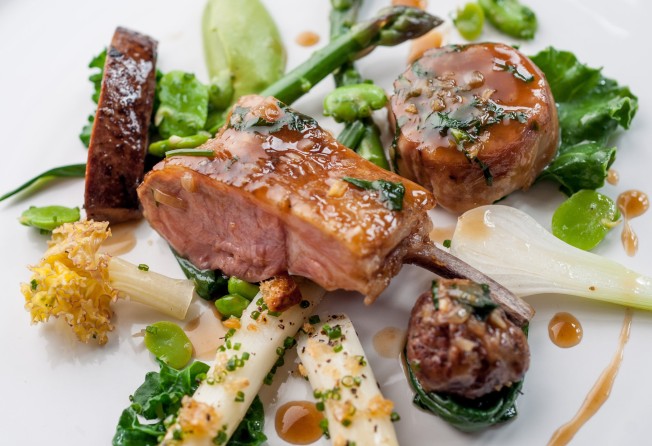 Lamb with wild garlic, served at Le Manoir aux Quat’Saisons. Photo: Le Manoir aux Quat’Saisons