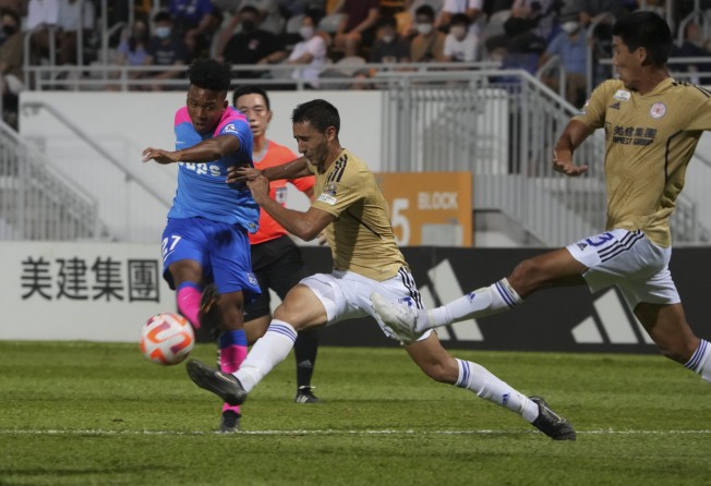 Kitchee’s Maddox Kong (left) in action during the match against Eastern in the Sapling Cup at Mong Kok Stadium. Photo: Sam Tsang