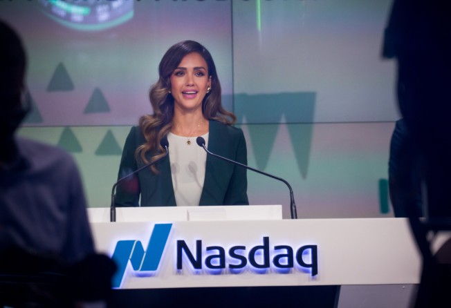 Jessica Alba, co-founder and chief creative officer of Honest beauty company. at the New York Stock Exchange. Photo: Bloomberg
