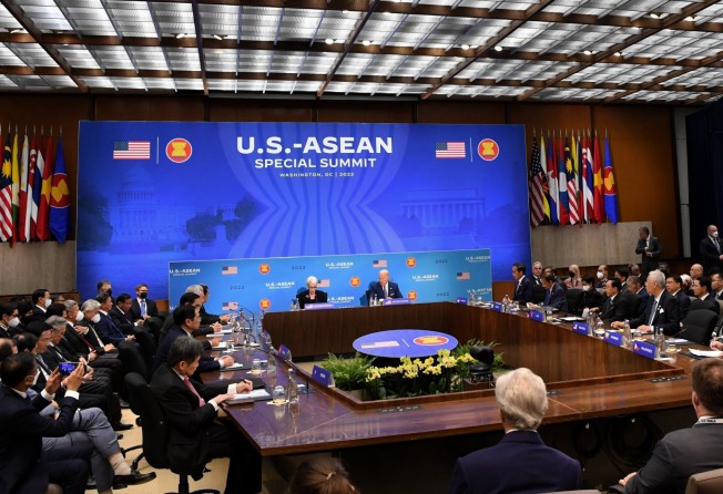 US President Joe Biden (centre right) and Deputy Secretary of State Wendy Sherman (centre left) attend the US-Asean special summit at the State Department on May 14. Photo: DPA